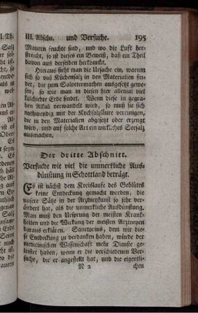 Der dritte Abschnitt. Versuche wie viel die unmerkliche Ausdünstung in Schottland beträgt.