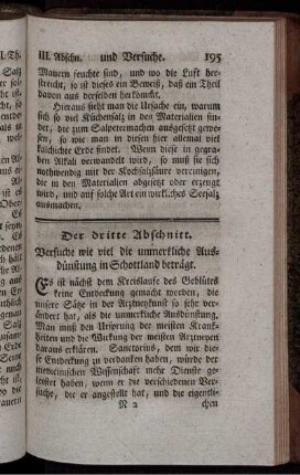 Der dritte Abschnitt. Versuche wie viel die unmerkliche Ausdünstung in Schottland beträgt.