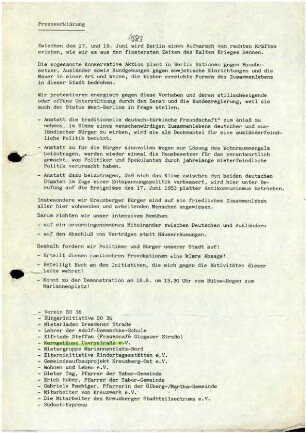Flugschrift: Presseerklärung, 1983