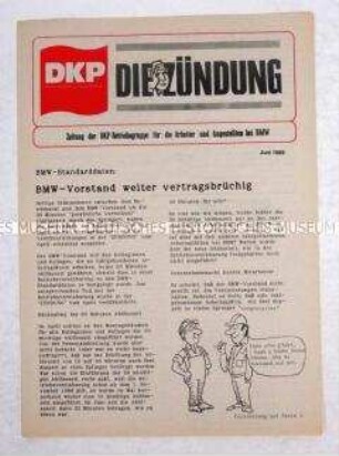 Zeitung der DKP für die Arbeiter und Angestellten bei BMW u.a. gegen neue Arbeitszeitregelungen und gegen die Betriebskrankenkasse
