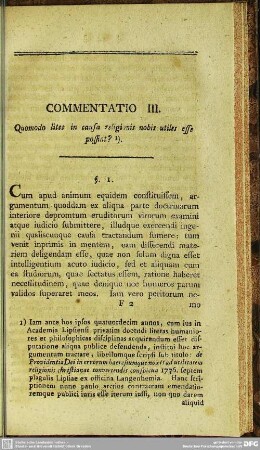 Commentatio III. Quomodo lites in causa religionis nobis utiles esse possint?