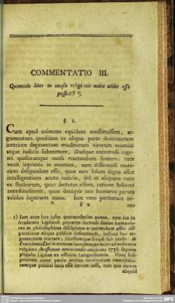 Commentatio III. Quomodo lites in causa religionis nobis utiles esse possint?