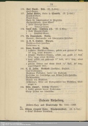 Siebente Abtheilung. Seiden-Gaze und Beuteltuche. Nr. 184-189