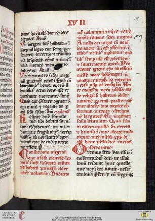 XVII. Consecratio virginum que a seculo in dominibus suis susceptum castitatis habitum privatum voluerint