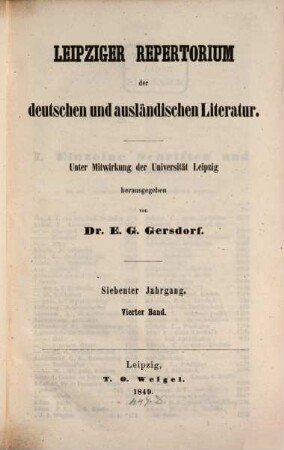 Leipziger Repertorium der deutschen und ausländischen Literatur, 28. 1849 = Jg. 7, Bd. 4