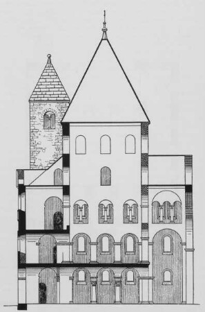 Längsschnitt durch das ursprüngliche Westwerk der Abteikirche Corvey