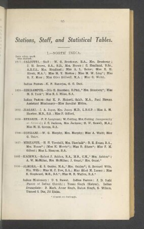 Stations, Staff, and Statistical Tables