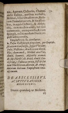 De Abscessibus Ac Suppuratione Mesenterii