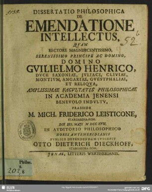 Dissertatio Philosophica De Emendatione Intellectus