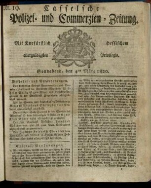 Nr. 19, Sonnabend, den 4ten Maerz 1820