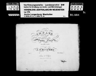Johann Nepomuk Hummel (1778-1837): Sonate / pour le / Piano Forte / à quatre mains / composée par / J.N. Hummel / Op. 51 Bonn et Cologne / chez N. Simrock Besitzvermerk: Feodora