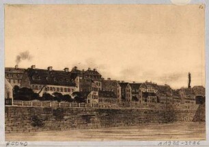 Blatt 52 aus "Dresdens Festungswerke im Jahre 1811" vor der Demolierung: Blick vom Pirnaischen Tor nach Süden auf die äußere Stadtgrabenmauer mit Wohnhäusern