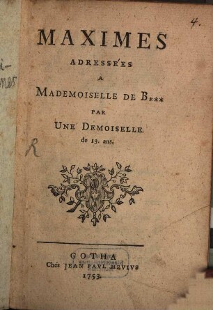 Maximes Adressées A Mademoiselle de B...