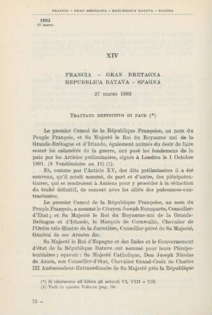 XIV Francia - Gran Bretagna - Repubblica Batava - Spagna 27 marzo 1802