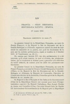 XIV Francia - Gran Bretagna - Repubblica Batava - Spagna 27 marzo 1802