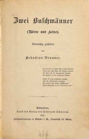 Zwei Buschmänner : (Börne und Heine) ; aktenmäßig geschildert