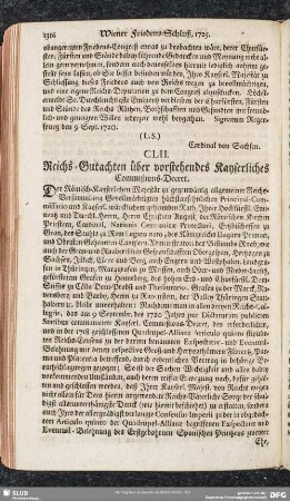 CLII. Reichs-Gutachten über vorstehendes Kayserliches Commißions-Decret