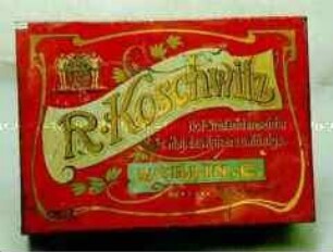 Vorrats-Blechdose für Fleischartikel? "R. Koschwitz Hof-Schlächtermeister Sr. Maj. des Kaisers u.Königs. BERLIN, C."