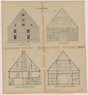 Wasserkurl (Kreis Unna): Hof Middendorf. Haupthaus (Nordansicht, Südansicht, Giebelansicht, Seitenansicht, Querschnitte)