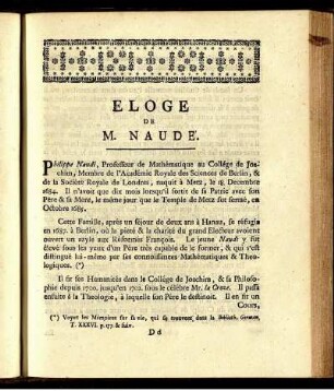 Eloge De M. Naude.