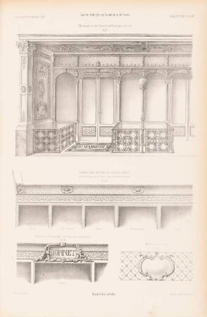 Läden, London, Paris: Ansicht, Details (aus: Atlas zur Zeitschrift für Bauwesen, hrsg. v. G. Erbkam, Jg. 3, 1853)