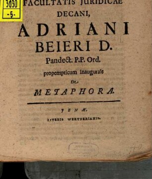 Adriani Beieri Propempt. inaug. de metaphora
