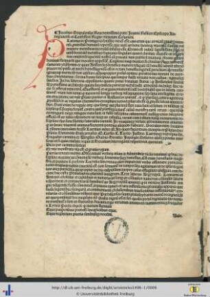 Stapulensis, Jacobus: Brief an Johannes Rellicus, Bischof von Angers.