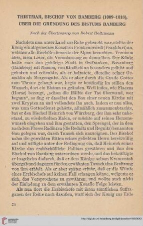 Thietmar, Bischof von Bamberg (1009-1018), über die Gründung des Bistums Bamberg
