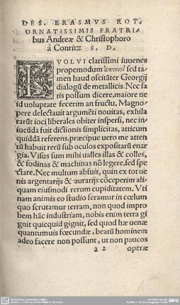 DES. ERASMUS ROT. ORNATISSIMIS FRATRIBUS Andreae & Christophoro à Conritz S. D. ERASMI EPISTOLA.