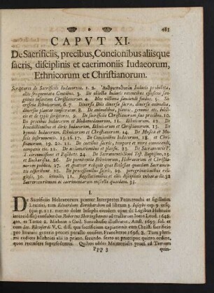 Caput XI. De Sacrificiis, precibus, Concionibus aliisque sacris, disciplinis et caerimoniis Iudaeorum, Ethnicorum et Christianorum