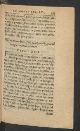 Plantarum inter sese comparatio, quoad longaevitatem attinet. Caput XVII.