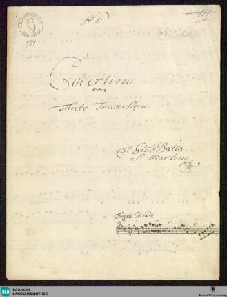 Concertino - Mus. Hs. 781 : fl, vl (2), b; D; GroF 805 BelH deest FarinaS 2004 5