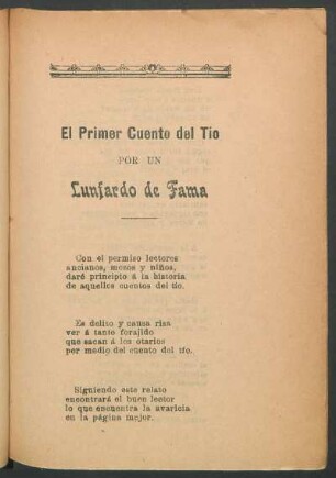 El primer cuento del tío por un lunfardo de fama