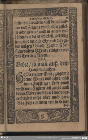 VIII. Gebet, so man auß dem Hause wil gehen