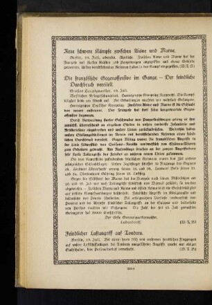 Neue schwere Kämpfe zwischen Aisne und Marne.