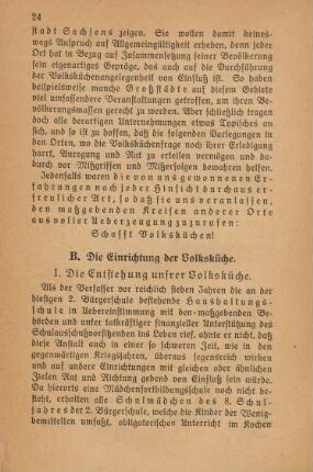 B. Die Einrichtung der Volksküche