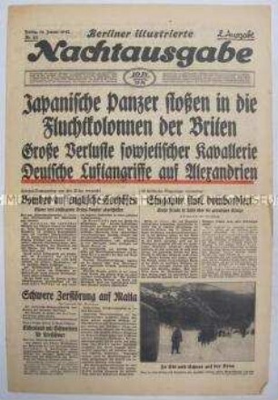 Umschlagblatt der Abendzeitung "Berliner illustrierte Nachtausgabe" u.a. über Kämpfe in Südostasien und an der Ostfront