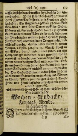 Die dreyzehende Wochen-Andacht, Freytags, Abends, zu gebrauchen.
