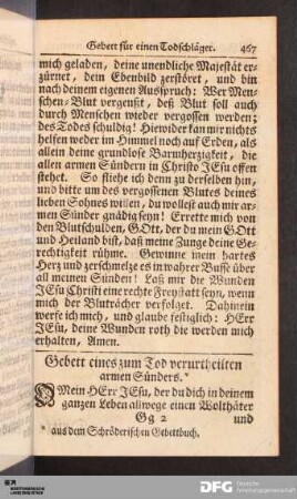 Gebett eines zum Tod verurtheilten armen Sünders.