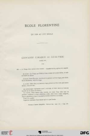 Ècole Florentine du XIII au XVI siècle (Nr. 291-317)