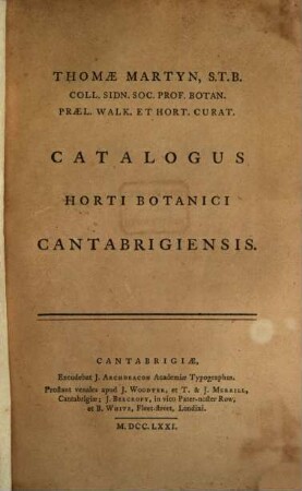 Catalogus horti botanici Cantabrigiensis