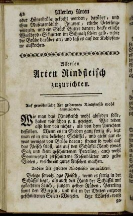Allerley Arten Rindfleisch zuzurichten.