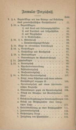 Formular-Verzeichniß.