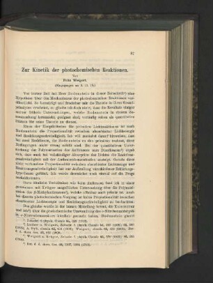 Zur Kinetik der photochemischen Reaktionen.