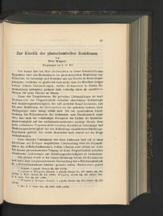 Zur Kinetik der photochemischen Reaktionen.