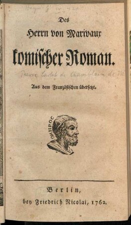 Des Herrn von Marivaux komischer Roman : Aus dem Französischen übersetzt