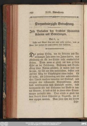 Dreyundvierzigste Betrachtung. Jesu Verhalten bey fruchtlos scheinenden Arbeiten und Bemühungen.