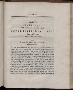 XXIV. Beiträge zur Naturgeschichte des veränderlichen Hasen der Alpen. Lepus variabilis.