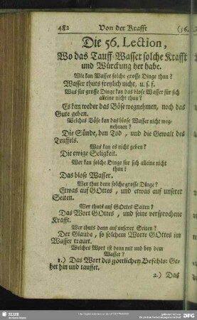 Die 56. Lection, Wo das Tauff-Wasser solche Krafft und Würckung her habe
