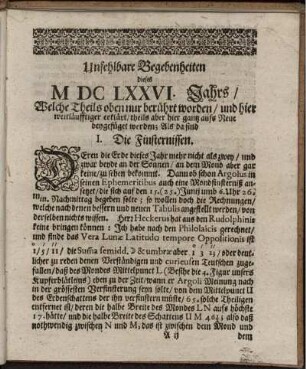 Unfehlbare Begebenheiten dieses MDCLXXVI. Jahrs/ Welche Theils oben nur berührt worden ... : Die Finsternissen